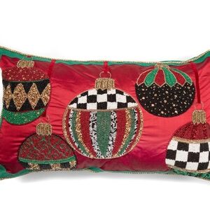 Mackenzie Childs Red Deck the Halls Lumbar Pillow